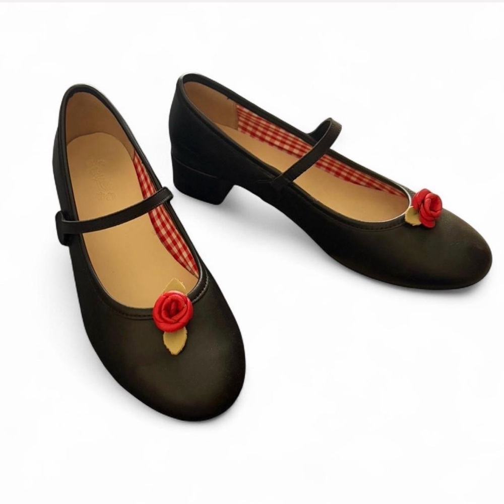 Black Mary Jane Heels with Red Rose Accent